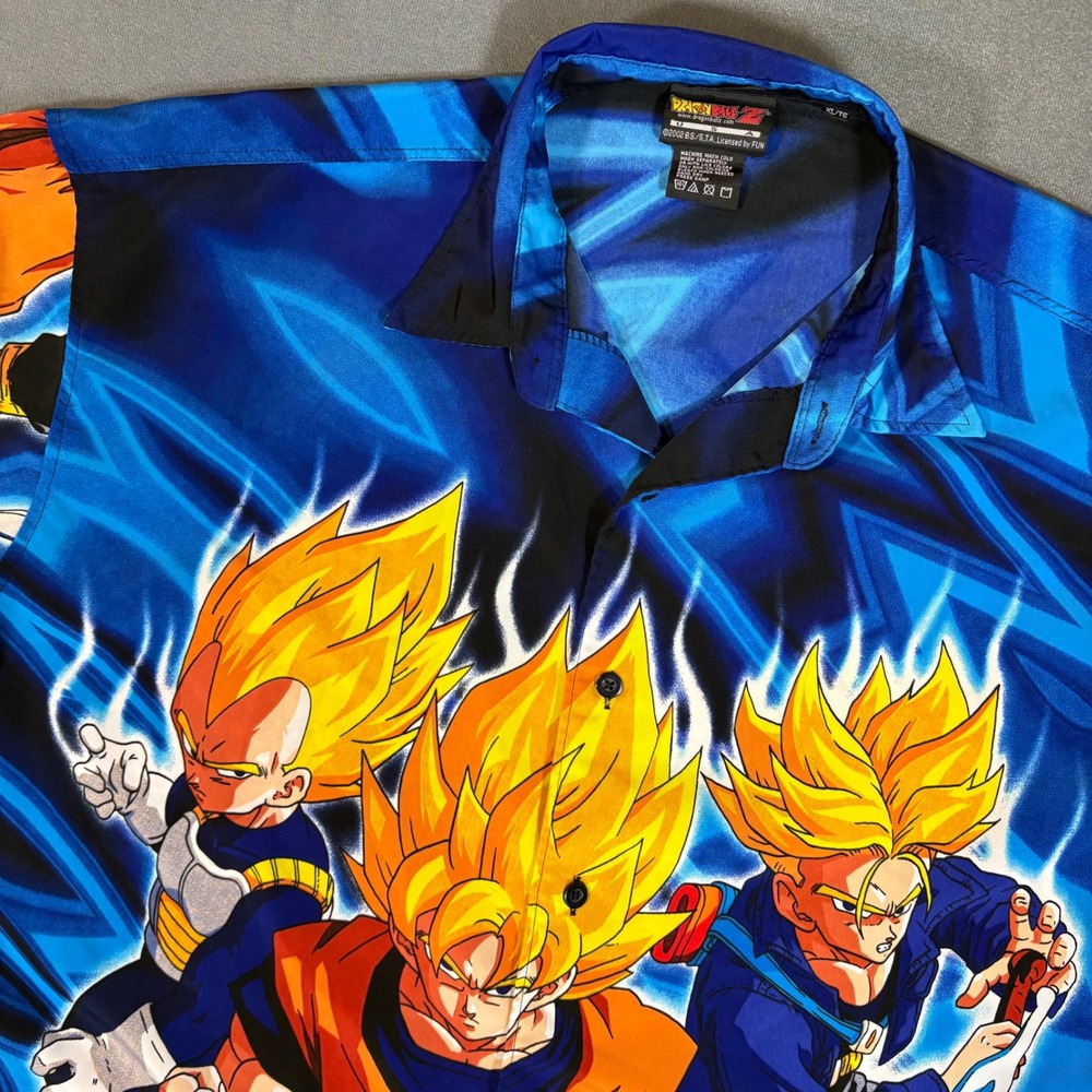 Vintage 2002 Dragon Ball Z DBZ Button Shirt Vegeta Goku Trunks Anime X-Large